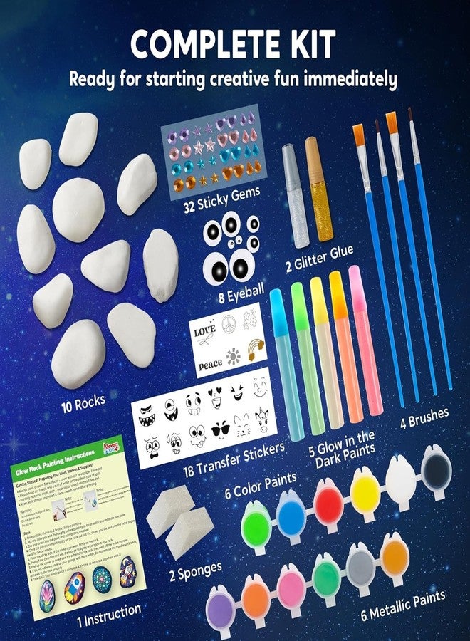 Zollyss Glow in The Dark Rock Painting Kit, 10 Smooth Rocks, 17 Paints, Complete Art Set with Brushes and Accessories - Image 5